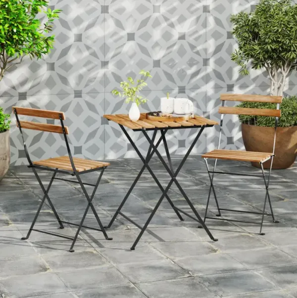 3 Piece Patio Acacia Wood Bistro Set with Slatted Seat and Tabletop