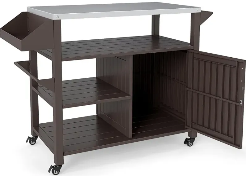 Outdoor Grill Cart with Storage Cabinet Shelves and Stainless Steel Top