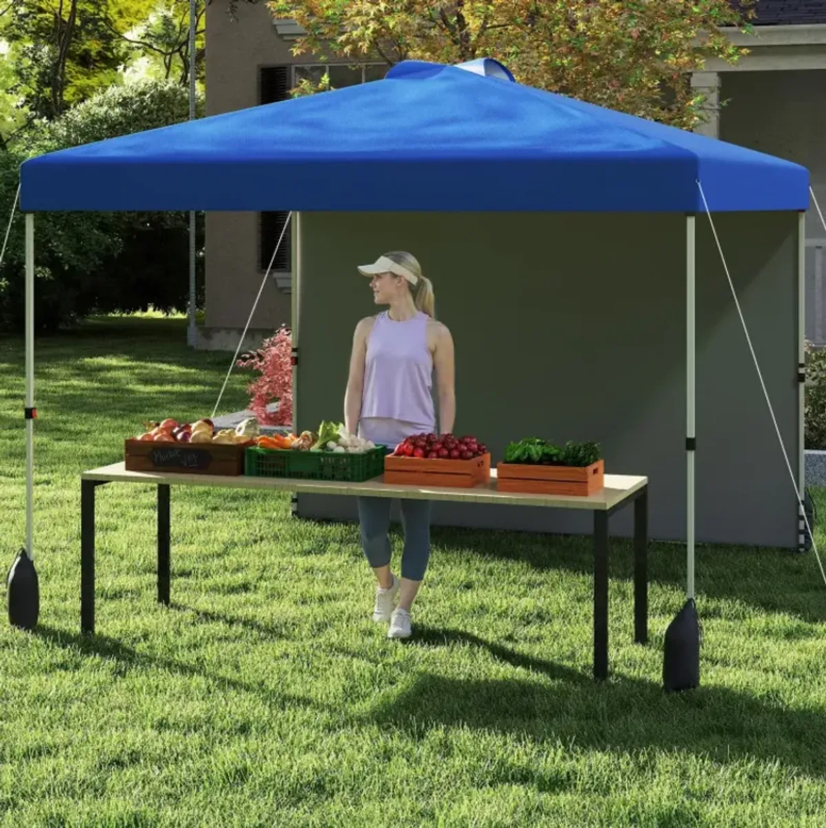 10 X 10 FT Pop up Canopy Tent with 1 Sidewall and Wheeled Bag