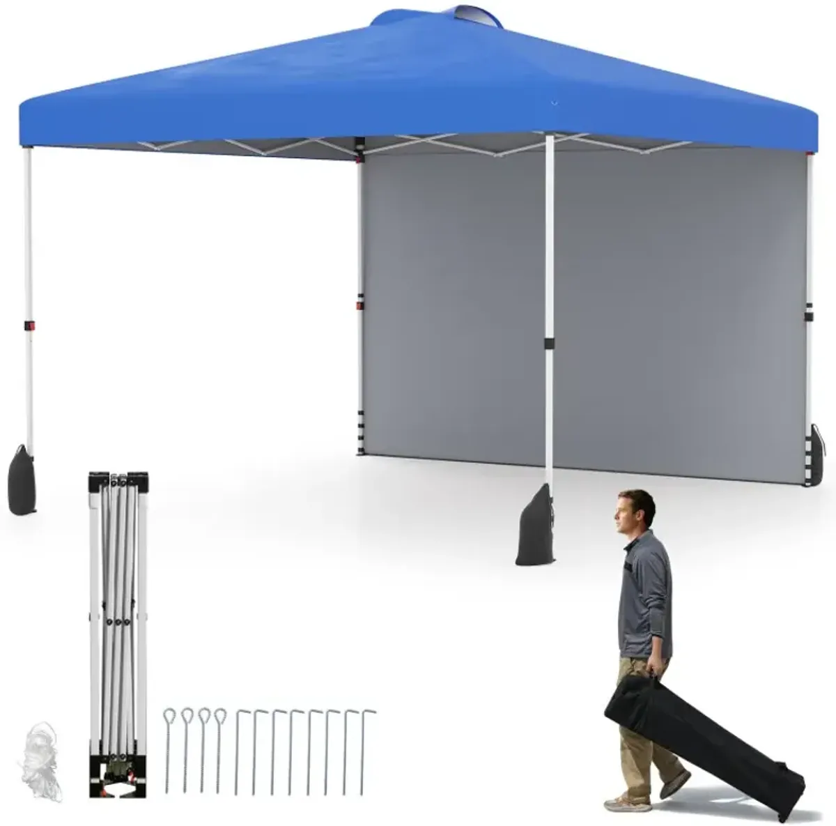 10 X 10 FT Pop up Canopy Tent with 1 Sidewall and Wheeled Bag