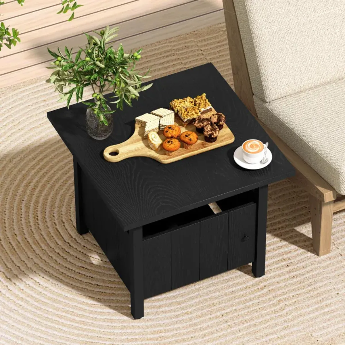Outdoor Side Table with 1.89" Umbrella Hole Patio Umbrella Table Base Stand