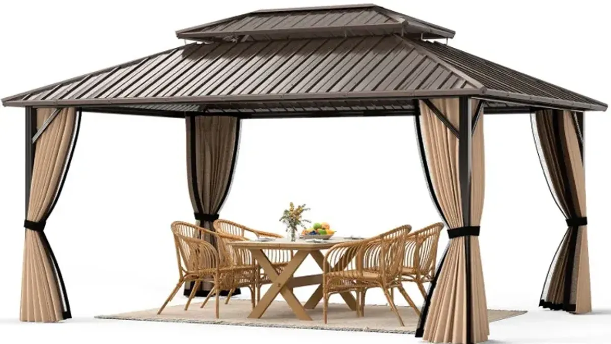 16 x 12 FT Hard Top Gazebo Outdoor Pergola for Patio Garden Deck Lawn Backyard Party Tent