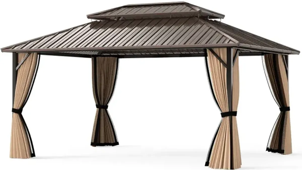 16 x 12 FT Hard Top Gazebo Outdoor Pergola for Patio Garden Deck Lawn Backyard Party Tent