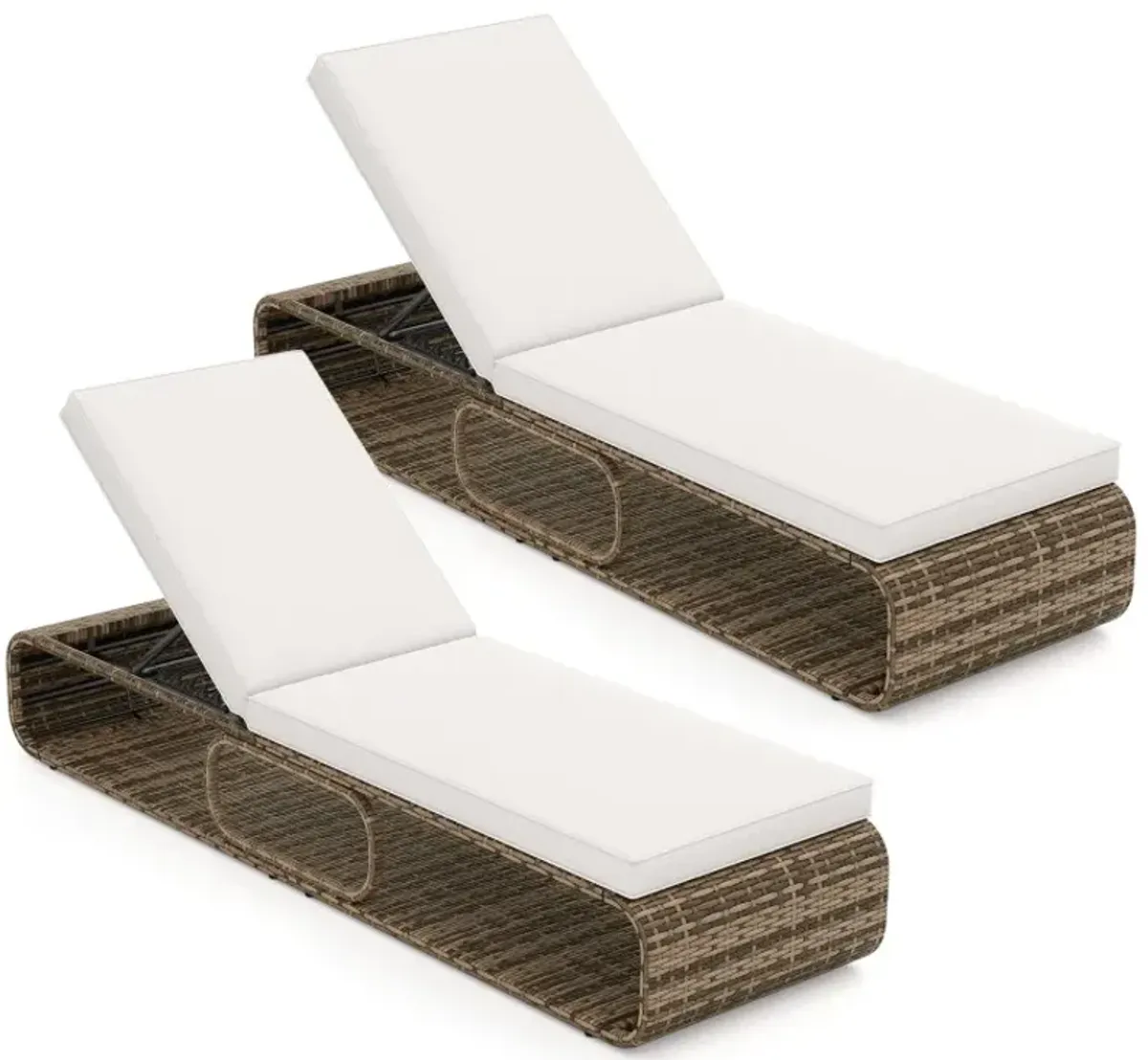 7-Position Adjustable PE Rattan Outdoor Chaise Lounge Chair