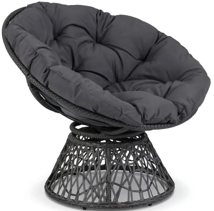 Swivel Papasan Chair Round Wicker Lounge Chair with Thick Cushion