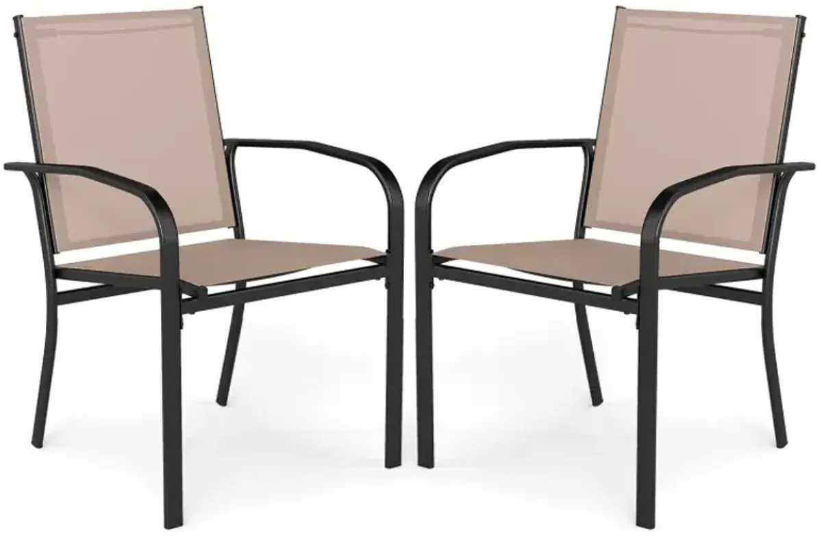 Outdoor Dining Chairs Set of 2 with High Back and Metal Frame