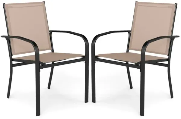 Outdoor Dining Chairs Set of 2 with High Back and Metal Frame