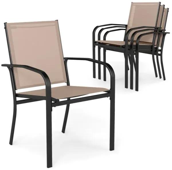 Outdoor Dining Chairs Set of 4 with High Back and Metal Frame