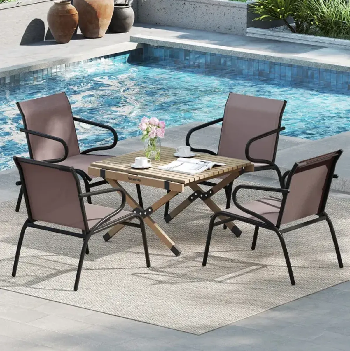 Modern Patio Chairs Set of 2 with Breathable Fabric for Porch