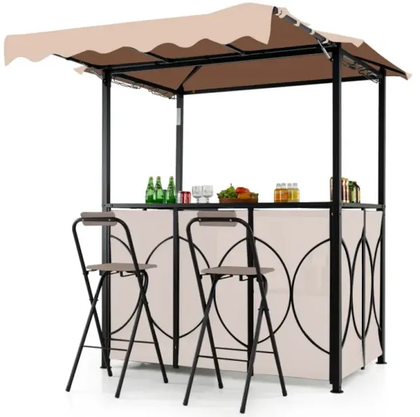 Grill Gazebo with Awning 3-Piece Outdoor BBQ Canopy Double-Tier Soft Top Barbecue Shelter