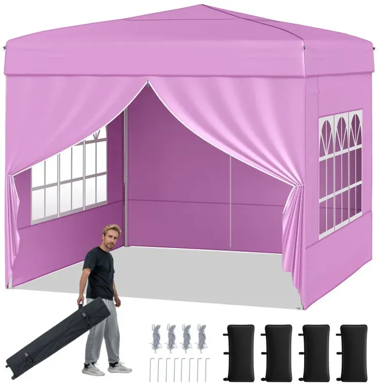 10 X 10 FT Pop up Canopy Tent Outdoor Patio Commercial Sunshade Shelter with 4 Sidewalls