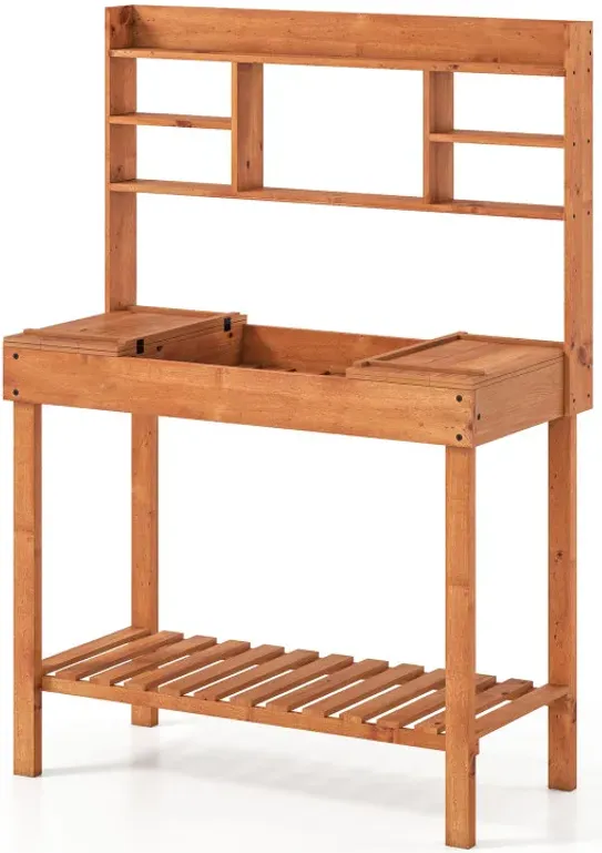 Wooden Potting Bench Table  61" Garden Planting Workstation with 3-Tier Open Shelf