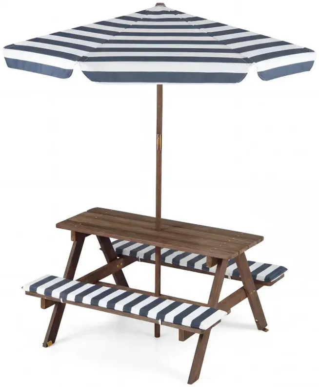 Fir Wood Kids Picnic Table with 2 Built-in Benches and Umbrella