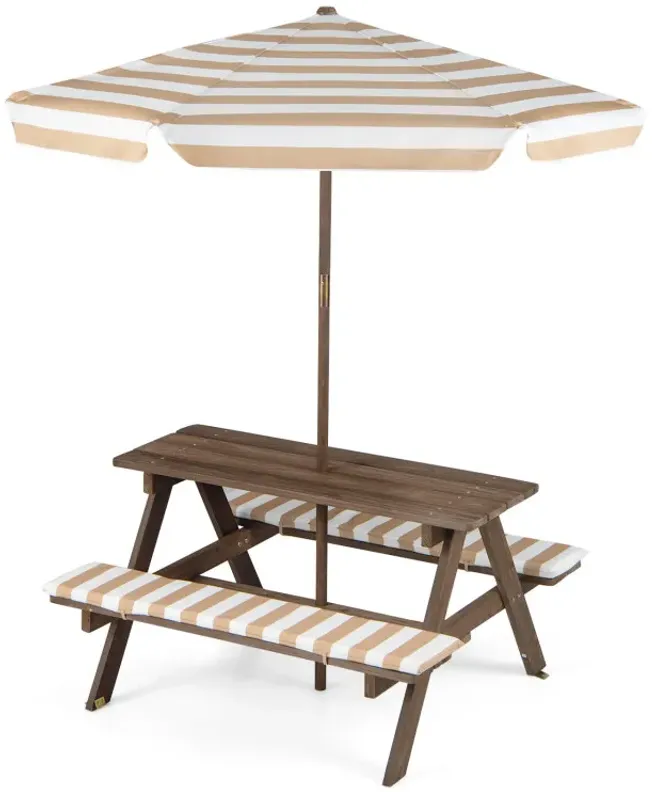 Fir Wood Kids Picnic Table with 2 Built-in Benches and Umbrella