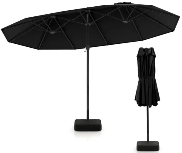 15 Feet Double-Sided Twin Patio Umbrella with Crank and Base