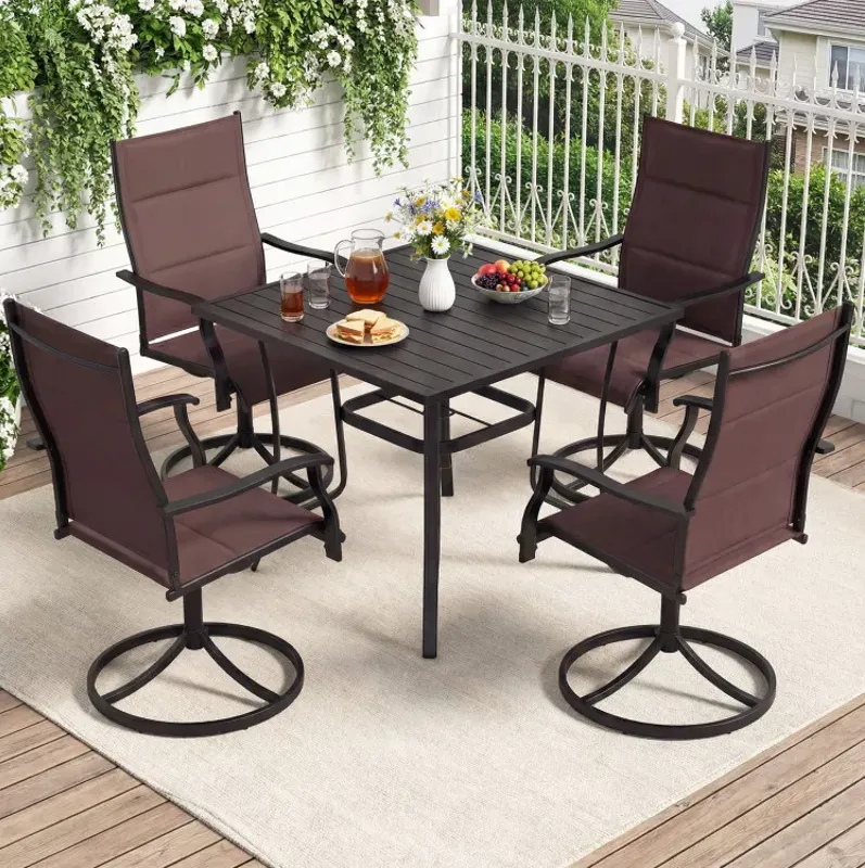 5 Pieces Outdoor Dining Set with 4 Swivel Chairs and 36 Inch Square Patio Table
