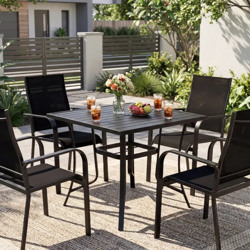 5 Pieces Patio Dining Set for 4 Outdoor Square Table and Stackable Chairs