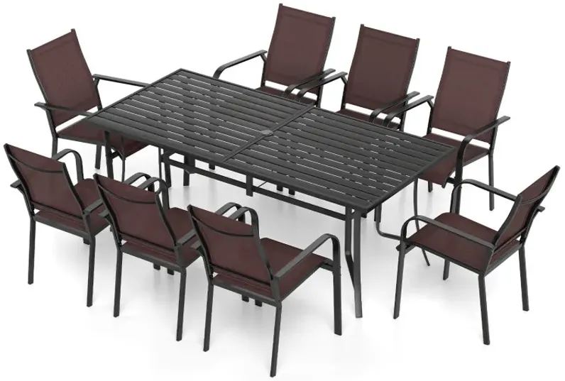 9 Pieces Patio Dining Set for 8 Stackable Chairs and Outdoor Rectangular Table
