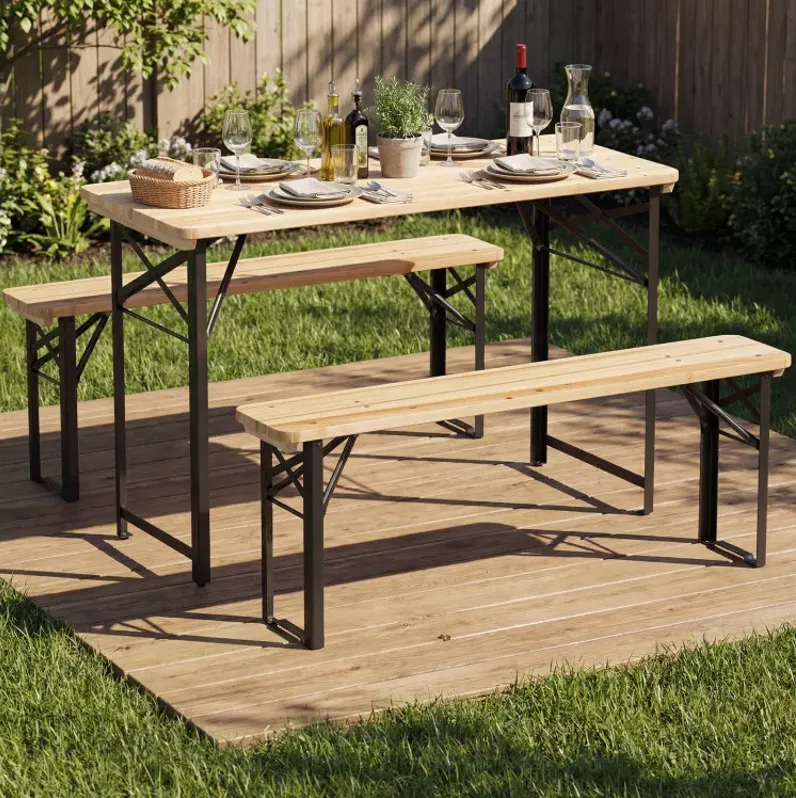 3-Piece Folding Picnic Table with Benches Fir Wood Portable Bear Camping Set