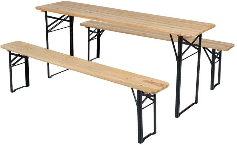 70 Inch 3-Piece Folding Picnic Table with Benches for 6 Fir Wood Portable Bear Camping Table