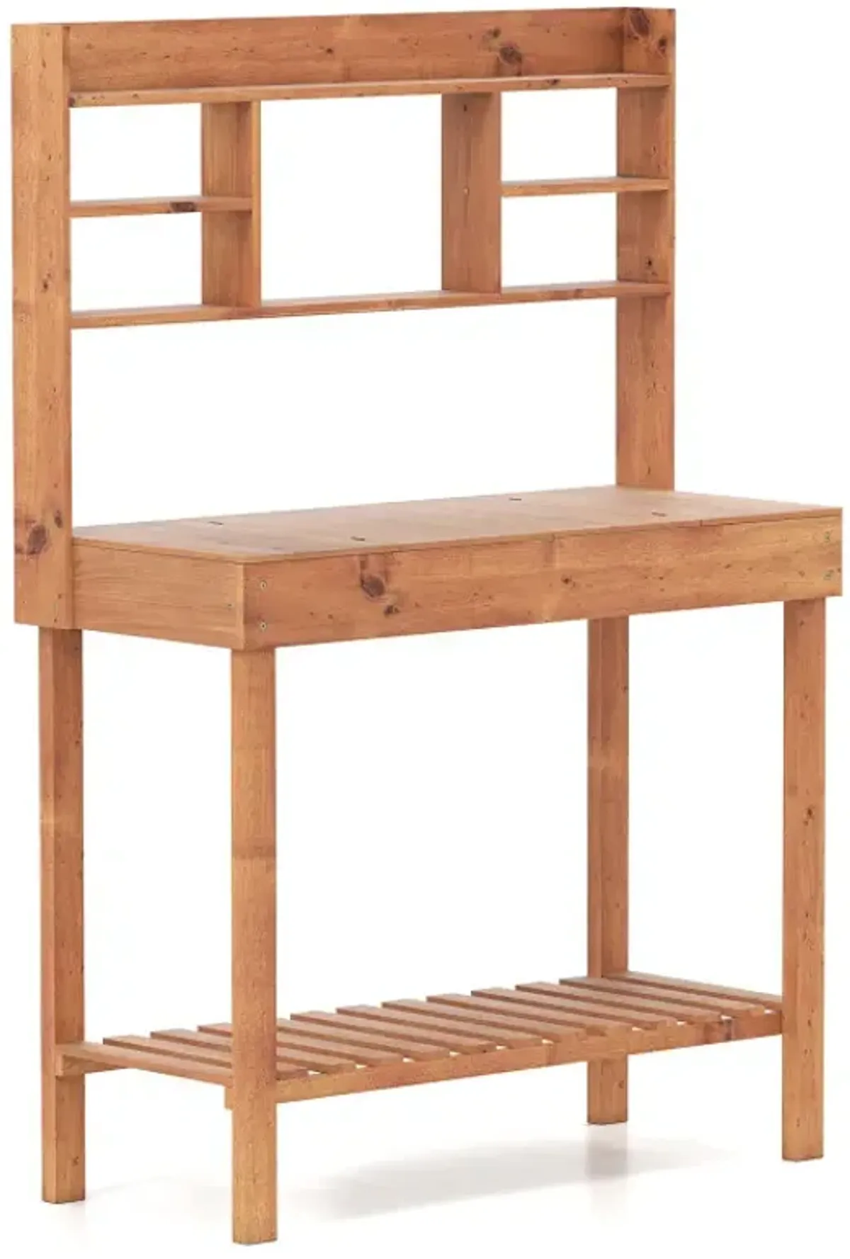 Wooden Potting Bench Table Garden Planting Workstation with 3-Tier Open Shelf