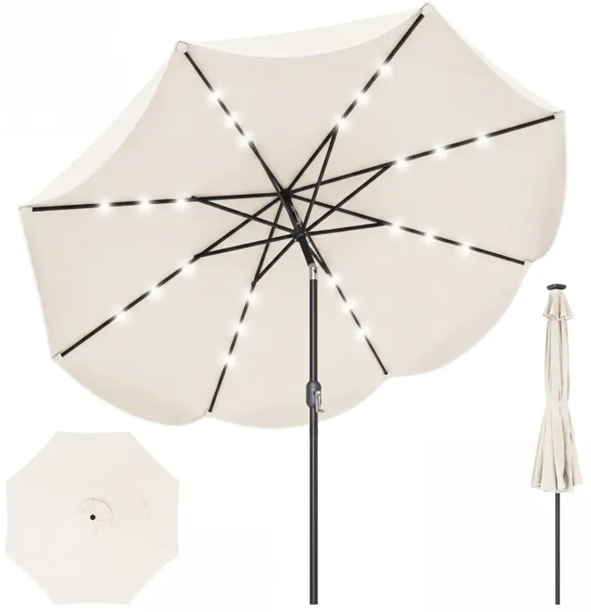 9 Ft Scalloped Solar Patio Umbrella Market Table Umbrella With 24 Led  Lights Costway | Furniture.com
