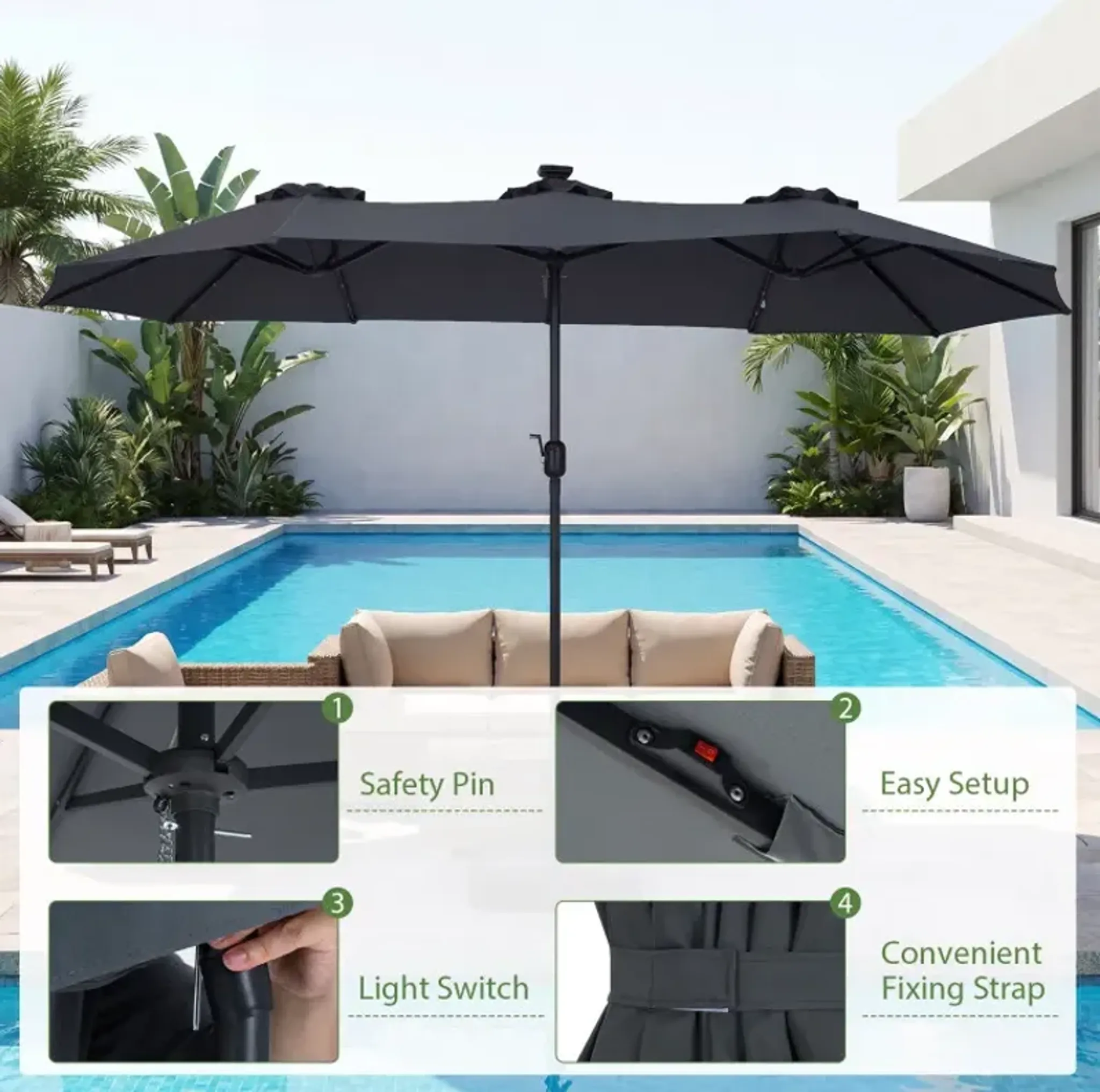 kroger patio umbrella PURPLE LEAF Market with Base 15ft Double-Sided Gray Best Choice Products 9x12ft 2-Tier Square Outdoor Solar LED Cantilever Umbrella w/ 360-Rotating Base  – Fog Gray Size:TBALL/ROOKIE The sturdy aluminum frame Alpaka Elements Travel Backpack