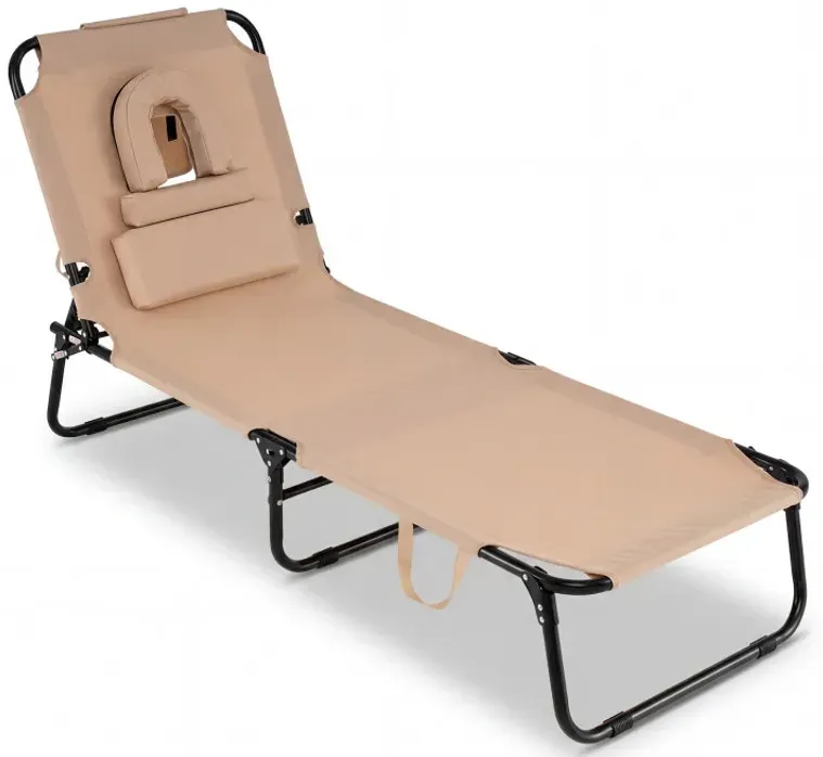 Folding Face Down Tanning Chair with Face Hole 3 Removable Pillows