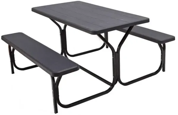 HDPE Outdoor Picnic Table Bench Set with Metal Base