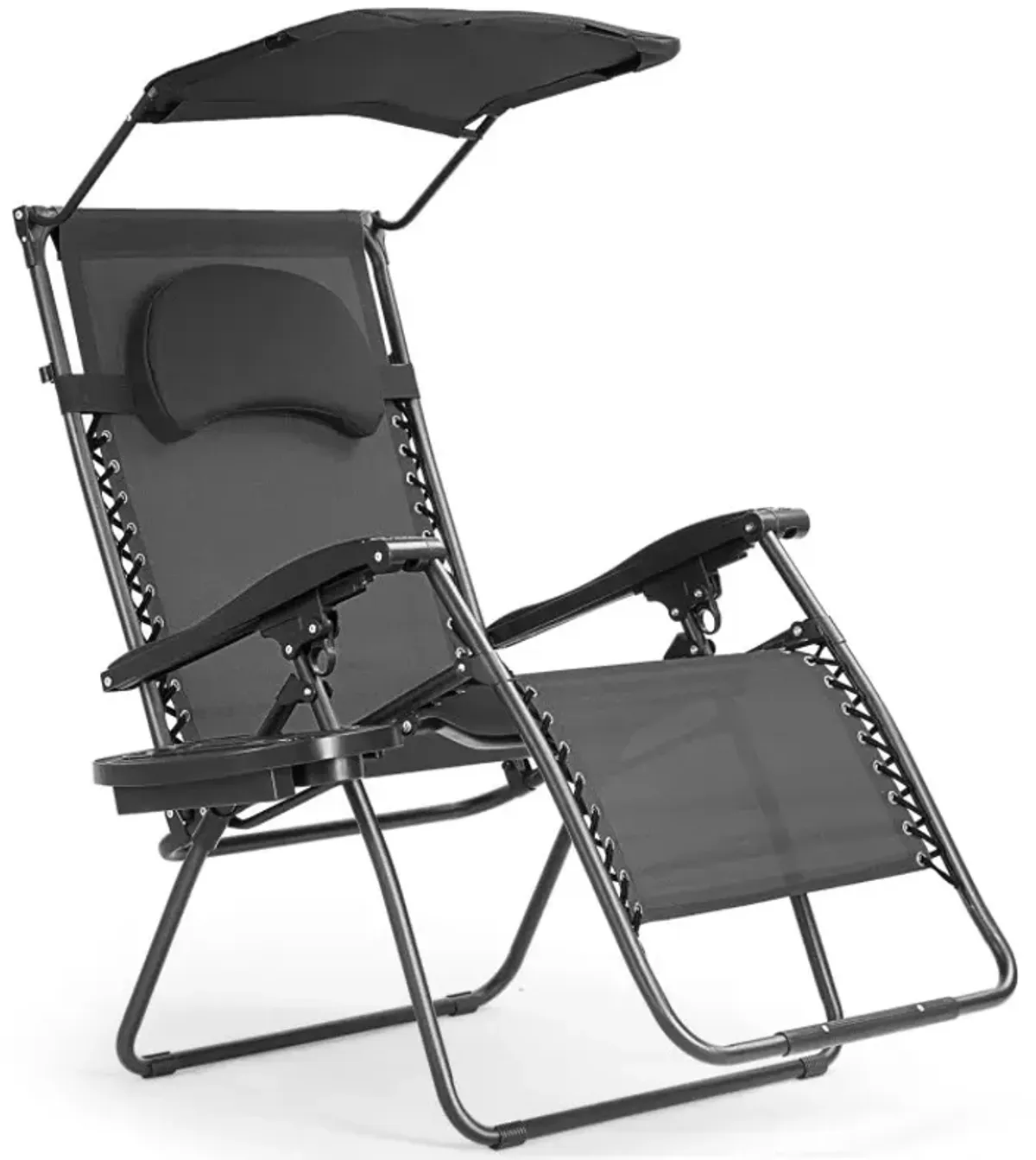 Folding Recliner Lounge Chair with Shade Canopy Cup Holder