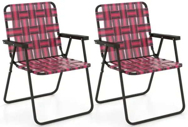 2 Pieces Folding Beach Chair Camping Lawn Webbing Chair