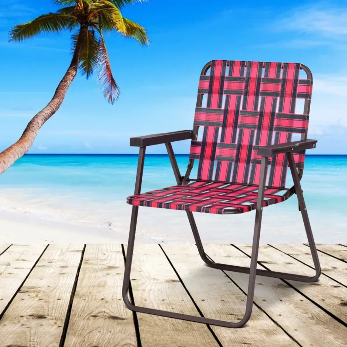 6 Pieces Folding Beach Chair Camping Lawn Webbing Chair