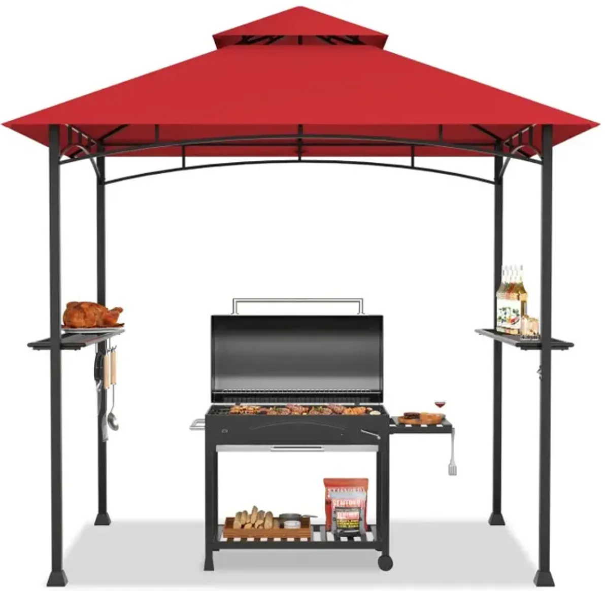 8 x 5 Feet Outdoor Double-Tiered Barbecue Grill Gazebo Canopy Tent BBQ Shelter