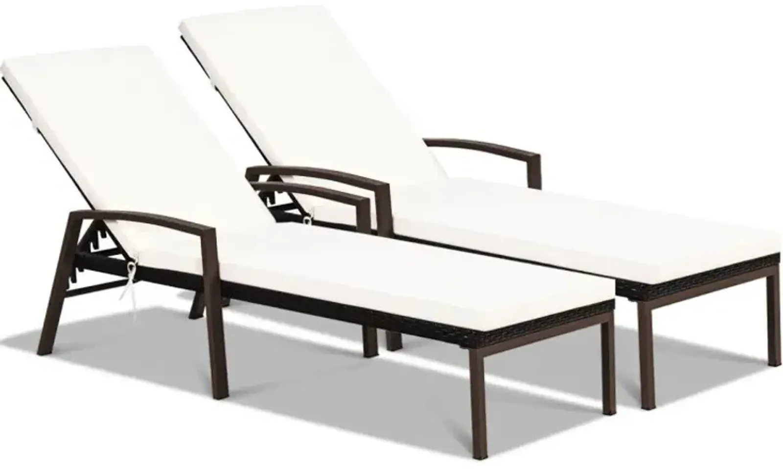 2 Pieces Patio Rattan Reclining Chaise Lounge Chair with Cushion and Armrest (OP70262WH)