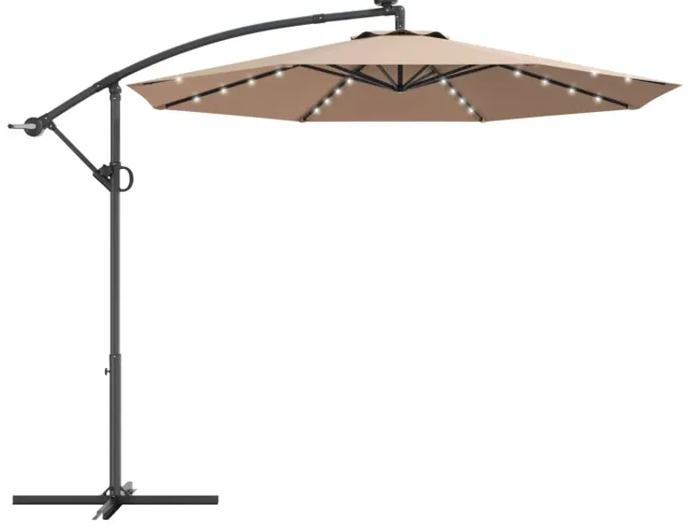 10 Feet 360° Rotation Solar Powered LED Patio Offset Umbrella without Weight Base
