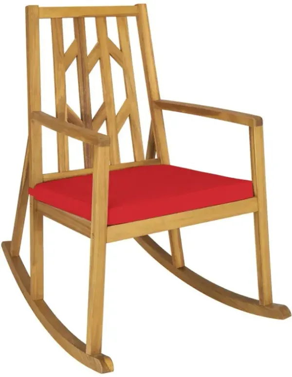 Patio Acacia Wood Rocking Chair Sofa with Armrest and Cushion for Garden and Deck