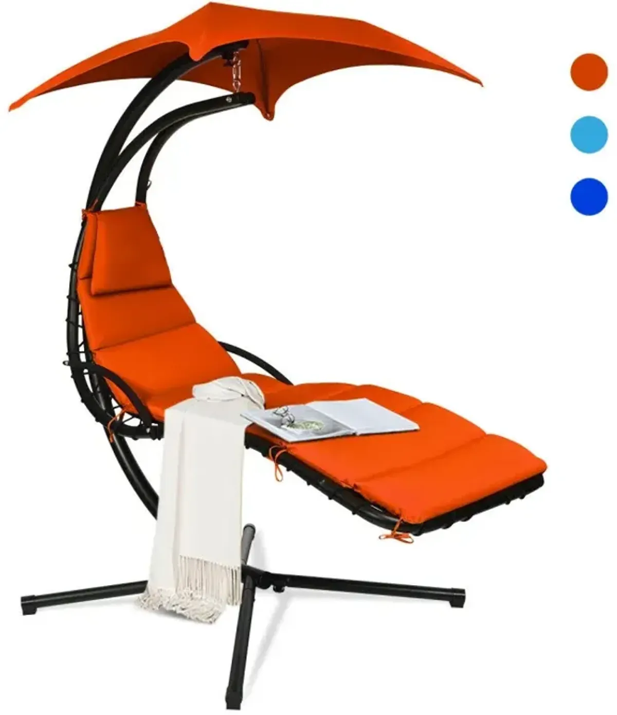 Hanging Chaise Lounger with Stand and Pillow for Outdoor
