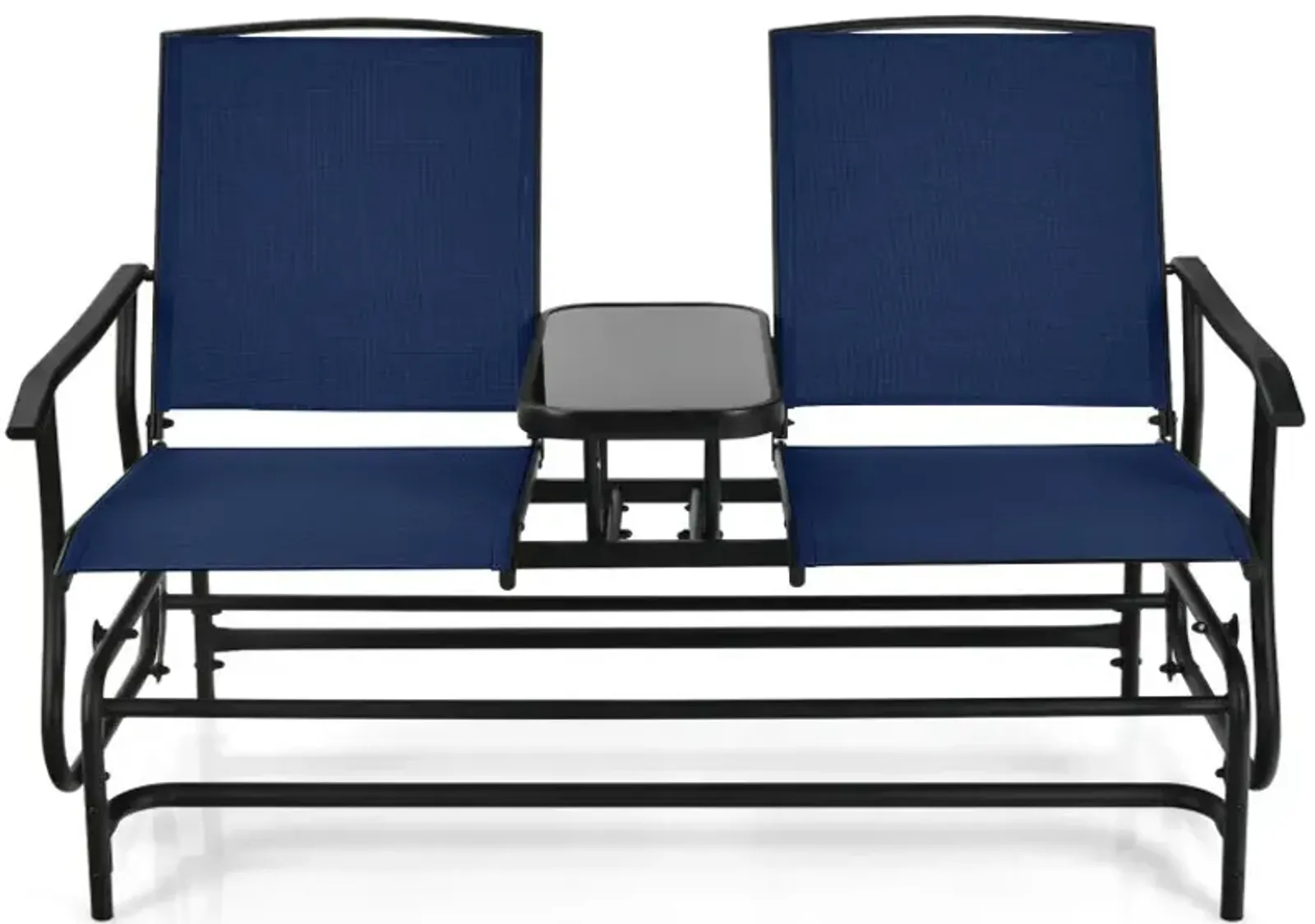2-Person Double Rocking Loveseat with Mesh Fabric and Center Tempered Glass Table (OP70357NY)