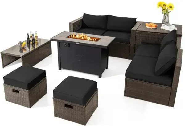 9 Pieces Outdoor Patio Furniture Set with 42 Inch Propane Fire Pit Table