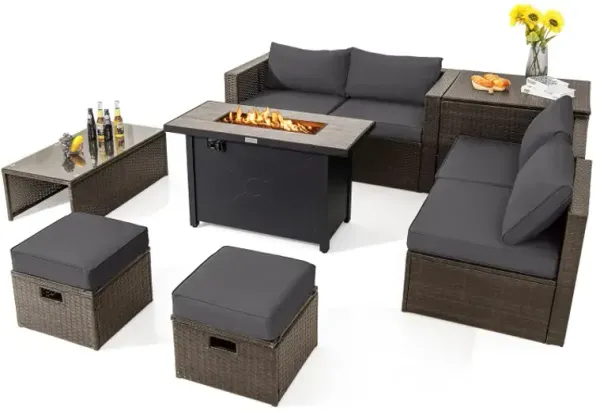 9 Pieces Outdoor Patio Furniture Set with 42 Inch Propane Fire Pit Table