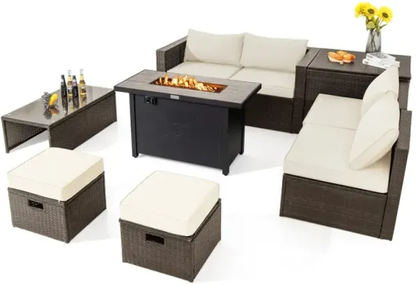 9 Pieces Outdoor Patio Furniture Set with 42 Inch Propane Fire Pit Table