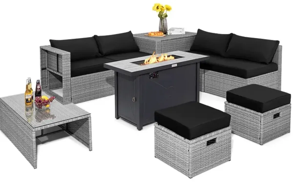 9 Pieces Patio Furniture Set with 42 Inches 60000 BTU Fire Pit