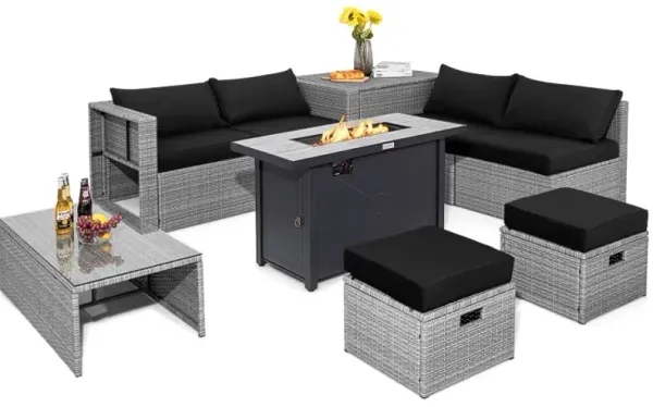 9 Pieces Patio Furniture Set with 42 Inches 60000 BTU Fire Pit