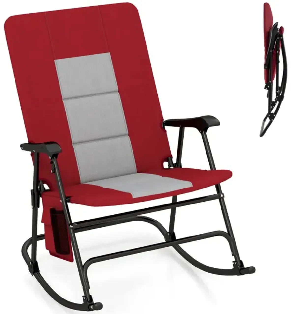 Foldable Rocking Padded Portable Camping Chair with Backrest and Side pocket