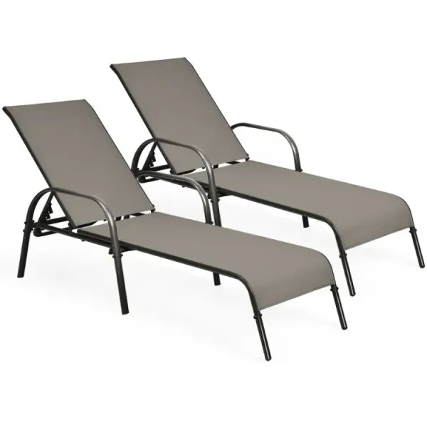 2 Pieces Outdoor Patio Lounge Chair Chaise Fabric with Adjustable Reclining Armrest