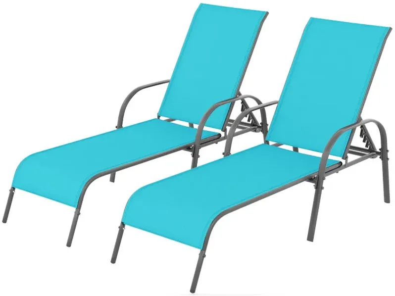 2 Pieces Outdoor Patio Lounge Chair Chaise Fabric with Adjustable Reclining Armrest