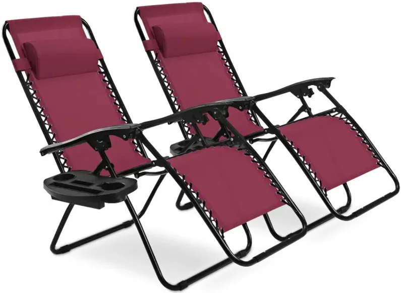 2 Pieces Folding Lounge Chair with Zero Gravity