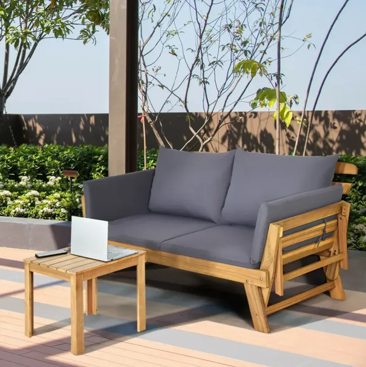 Adjustable Patio Convertible Sofa with Thick Cushion