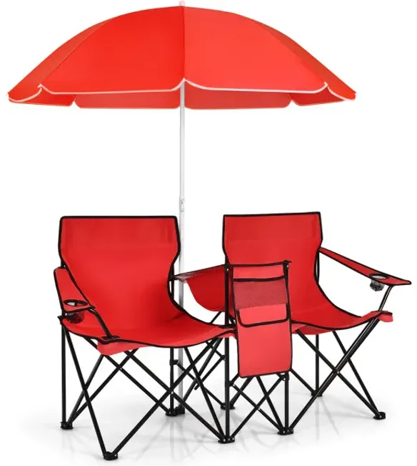 Portable Folding Picnic Double Chair With Removable Umbrella