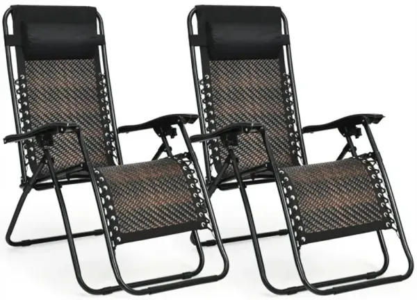 2 Pieces Folding Patio Rattan Zero Gravity Lounge Chair